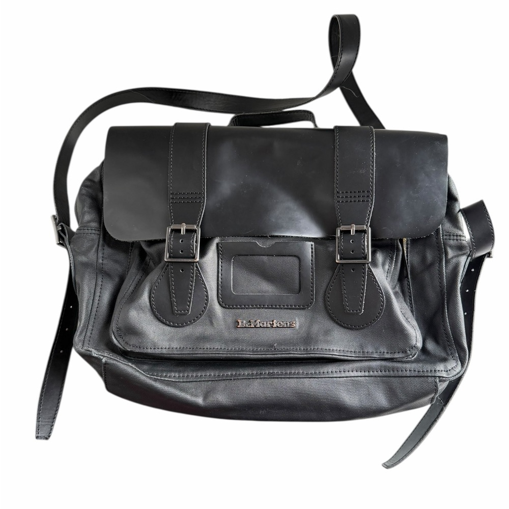 Dr. Martens Black Leather Messenger Bag with Buckles